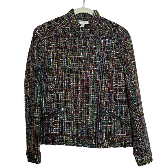 Coldwater Creek Womens Moto Jacket Small Multicolor Tweed Short Shaped Blazer - Picture 1 of 7
